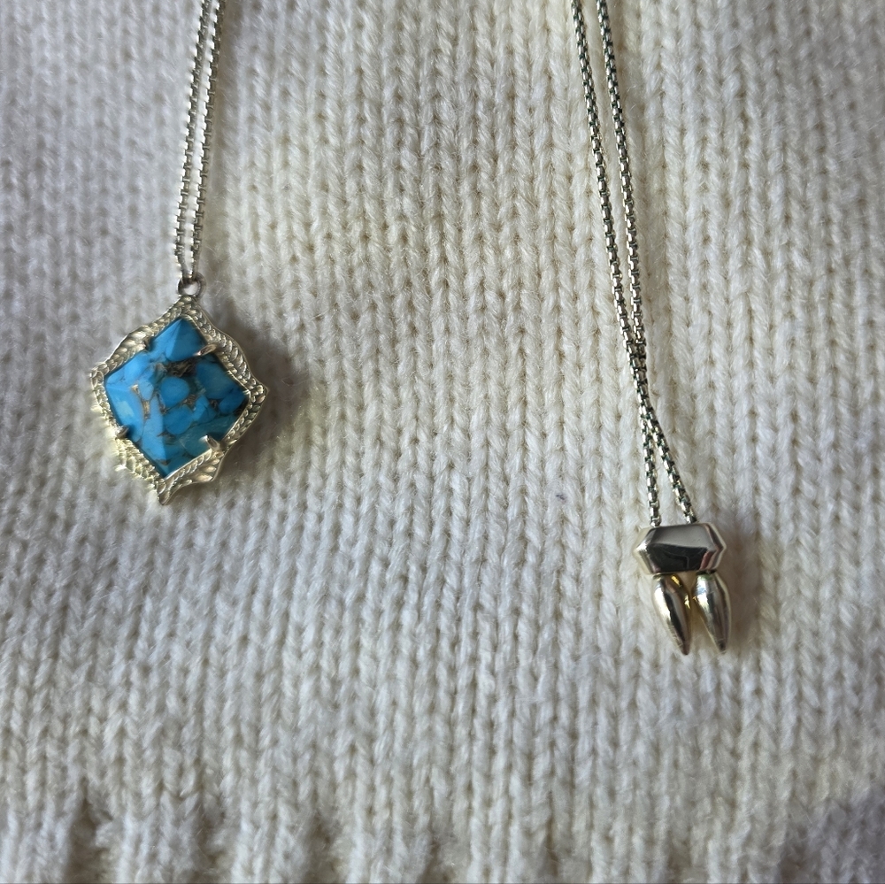 Kendra Scott Kacey Gold Bronze Veined Turquoise Magnesite Long Pendant Necklace - Picture 6 of 8